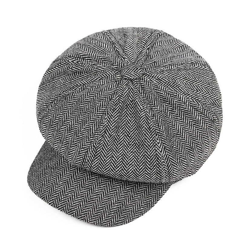 Vintage Style Men's Panel Tweed Newsboy Caps Formfitting Driving Hat Khaki Gray 復古風格斜紋報童帽
