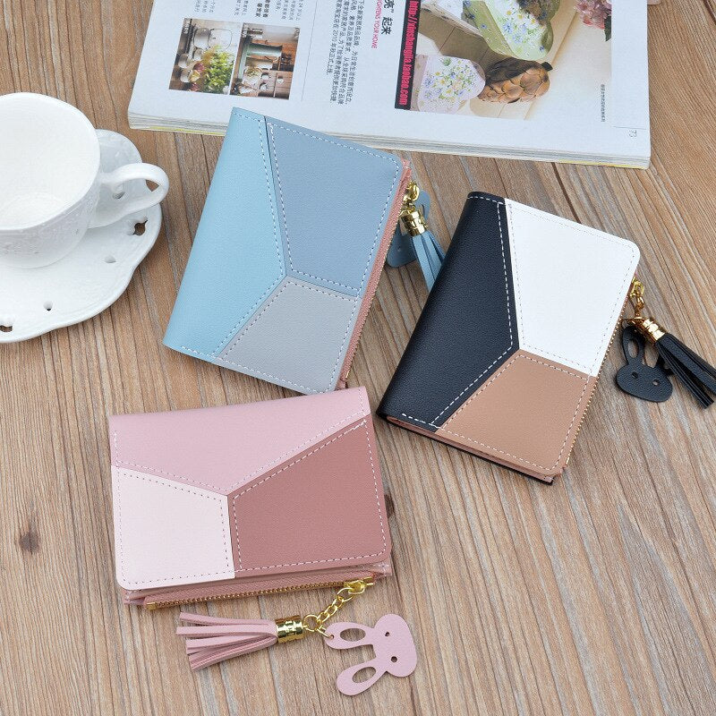 Geometric Women Cute Pink Wallets Pocket Purse Card Holder Patchwork Wallet Lady Female Fashion Short Coin Burse Money Bag 時尚幾何圖案設計零錢包
