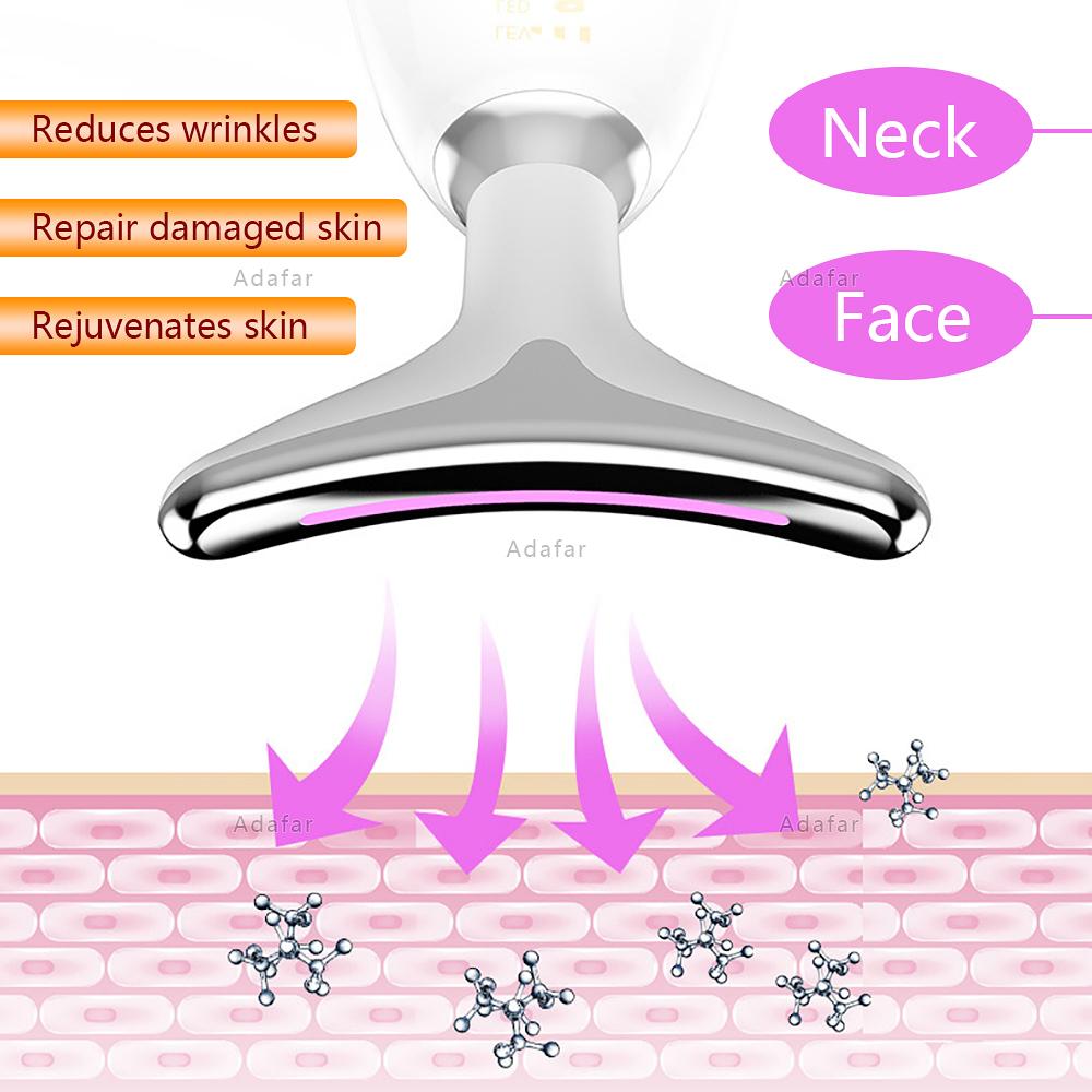 Neck Face Beauty Device LED Photon Therapy Skin Tighten Reduce Double Chin Anti Wrinkle Remover Lifting Massager 24K Care Tools LED光子抗皺緊膚提拉按摩器