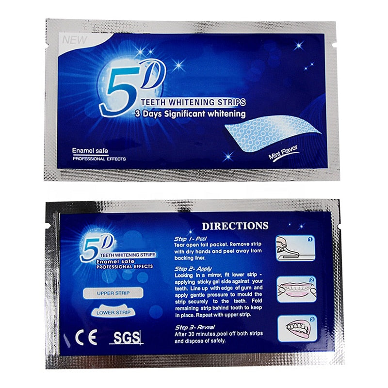 5D Gel Teeth Whitening Strips Oral Hygiene Care Double Elastic Tooth Bleaching Strips False Teeth Veneers Dental Whiten Tools