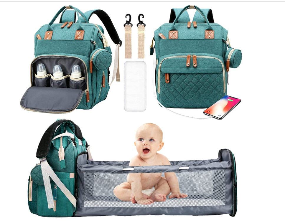 Fashion Baby Diaper Backpack Bag Mummy Maternity Solid Nappy Bag for Stroller Baby Backpack Bags for Mom Diaper Bag Organizer 時尚嬰兒尿布背包 + 嬰兒床