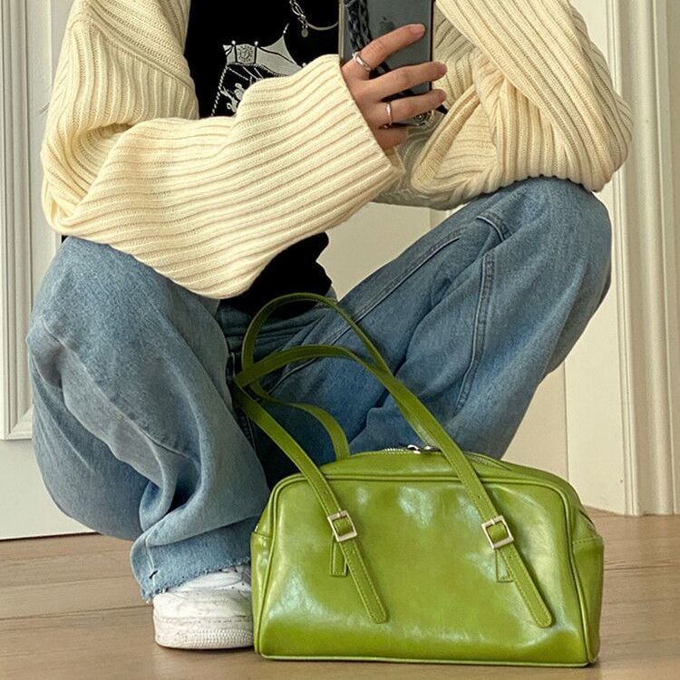 Fashion Women Green Big Shoulder Bags PU Leather Female Purse Handbags Large Capacity Ladies Daily Small Casual Tote 時尚皮革大單肩包