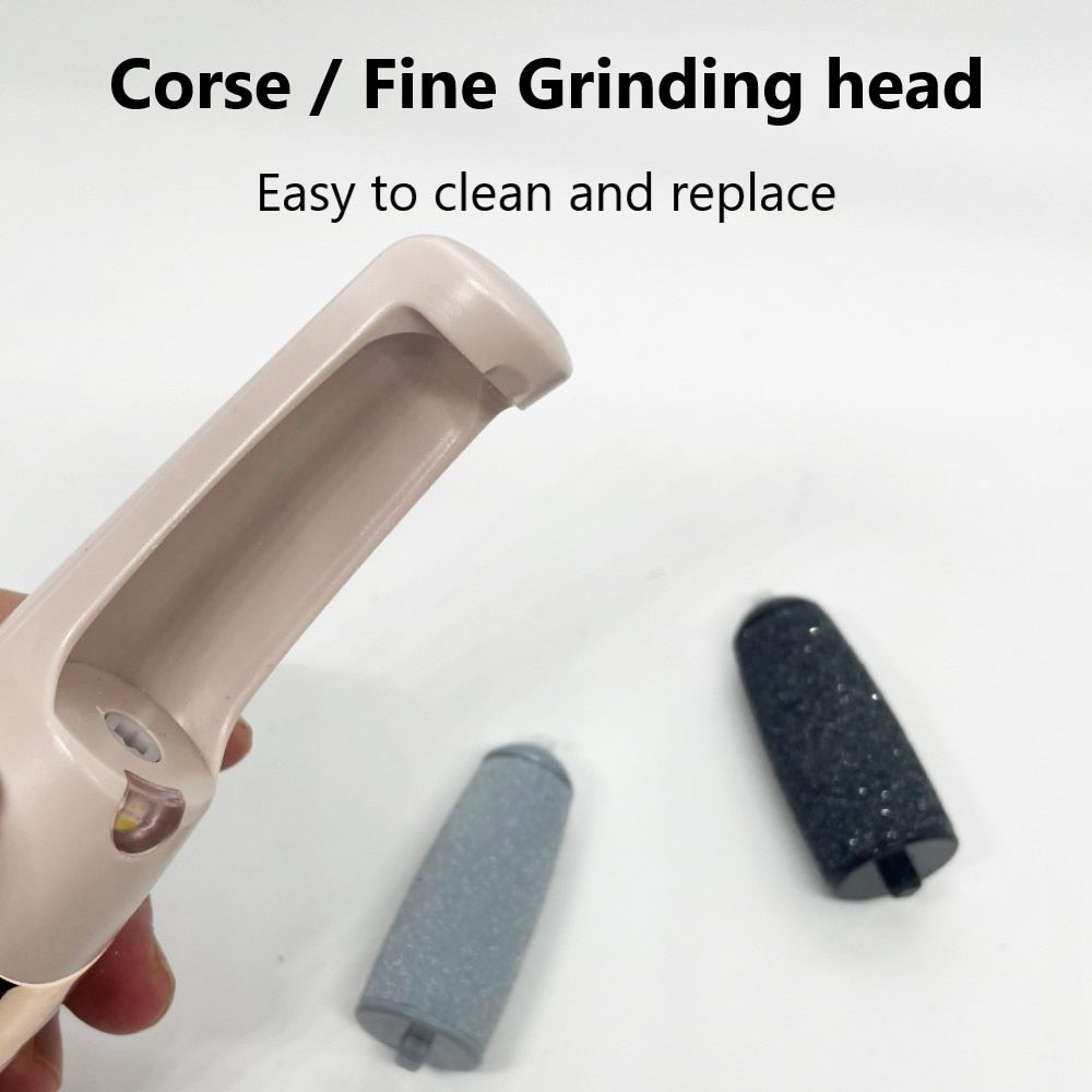 Electric Foot File Grinder Dead Dry Skin Callus Remover USB Rechargeable Feet Pedicure Tool With 2 Replaceable roller heads 電動腳部乾死皮打磨去除器+可更換滾輪頭2個套裝