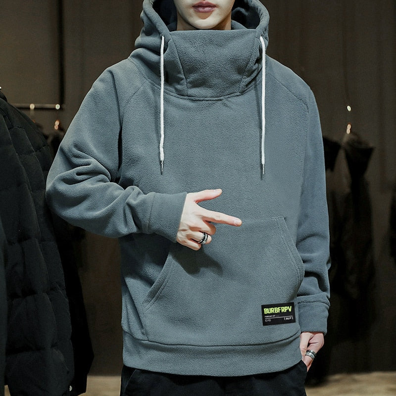Men's Thick Polar Fleece Sweatshirt Paired Couple Y2k Streetwear Autumn Winter Hood Sports Black Windproof Oversized Hoodie 秋冬時尚防風超大連帽衫
