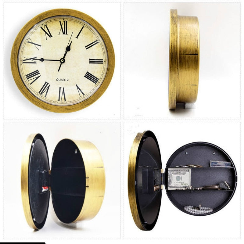 Retro Wall Clock Safe Wall Clock Home Decoration Valuables Storage Box Safe Hidden Secret Storage Box Money Jewelry