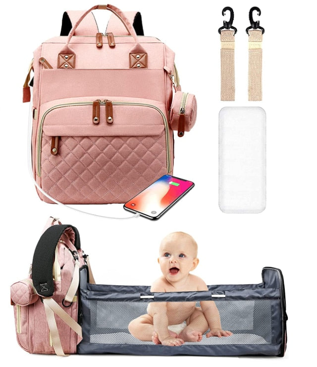 Fashion Baby Diaper Backpack Bag Mummy Maternity Solid Nappy Bag for Stroller Baby Backpack Bags for Mom Diaper Bag Organizer 時尚嬰兒尿布背包 + 嬰兒床
