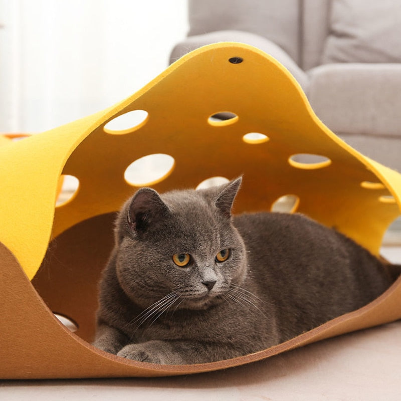 Splicing Cat Toy Felt Pom Nest Deformable Kitten Tunnel Collapsible Tube House Tunnel Interactive Pet Pusscat Security Sense