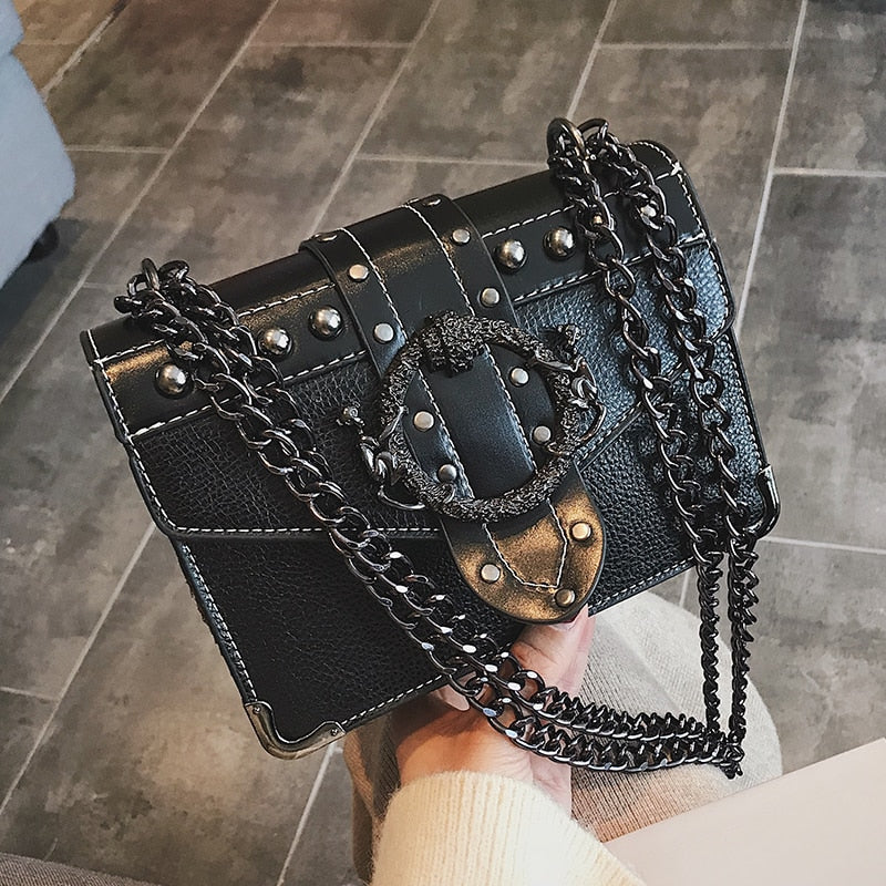 European Fashion Female Square Bag 2023 New Quality PU Leather Women's Designer Handbag Rivet Lock Chain Shoulder Messenger bags