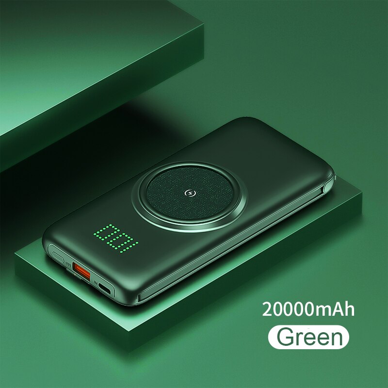 20000mAh Wireless Charger Power Bank Built-in 4 Cables 10000mAh Powerbank Portable External Battery Charger For iPhone