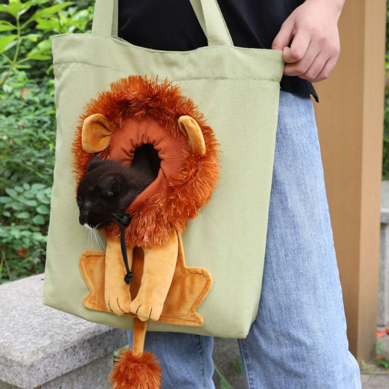 Pet Canvas Bag Lion-shaped Shoulder Bag Can Be Exposed Cats and Dogs Tote Bag Small Pet Carrier Bag Fashionable Breathable