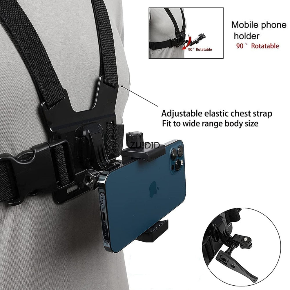 Phone Chest Mount Strap Belt Harness For Mobile Cell Phone Clip Holder For iPhone 13 Xiaomi Samsung Gopro Hero accesorios