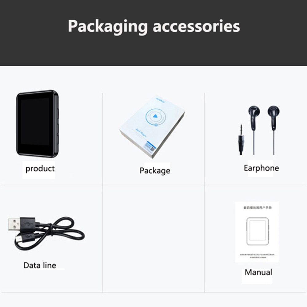 New Full Screen Bluetooth-Compatible 5.0 Mp4 Video Player Portable Sport Stereo Music MP3 Player FM Radio E-book Audio Recording