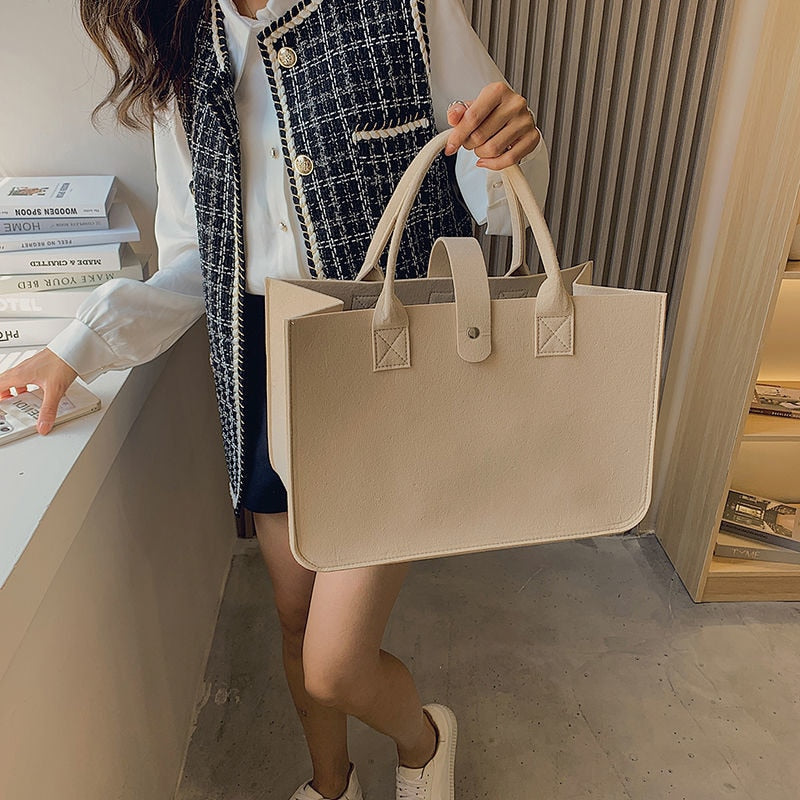 new shopping handbag women's 2022 handbag large capacity open fashion felt shopping designer tote woven bag 時尚毛氈料大容量女裝購物手提包