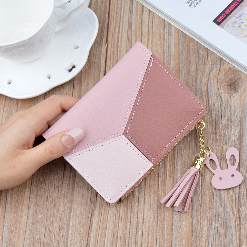 Geometric Women Cute Pink Wallets Pocket Purse Card Holder Patchwork Wallet Lady Female Fashion Short Coin Burse Money Bag 時尚幾何圖案設計零錢包