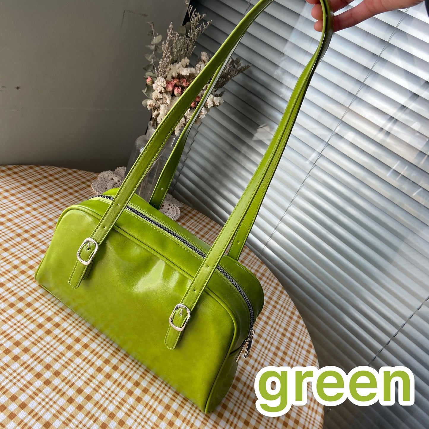 Fashion Women Green Big Shoulder Bags PU Leather Female Purse Handbags Large Capacity Ladies Daily Small Casual Tote 時尚皮革大單肩包