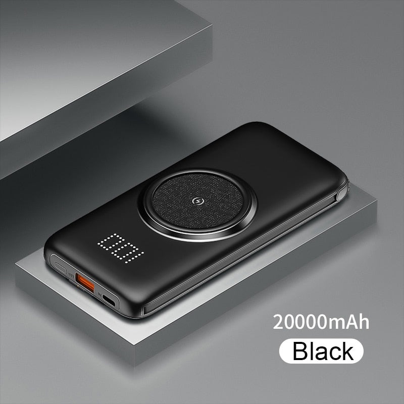 20000mAh Wireless Charger Power Bank Built-in 4 Cables 10000mAh Powerbank Portable External Battery Charger For iPhone