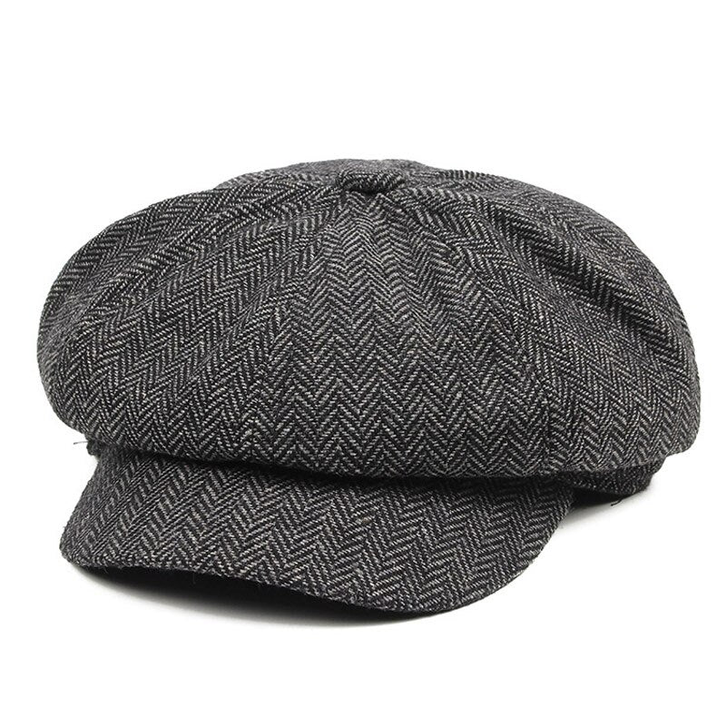 Vintage Style Men's Panel Tweed Newsboy Caps Formfitting Driving Hat Khaki Gray 復古風格斜紋報童帽