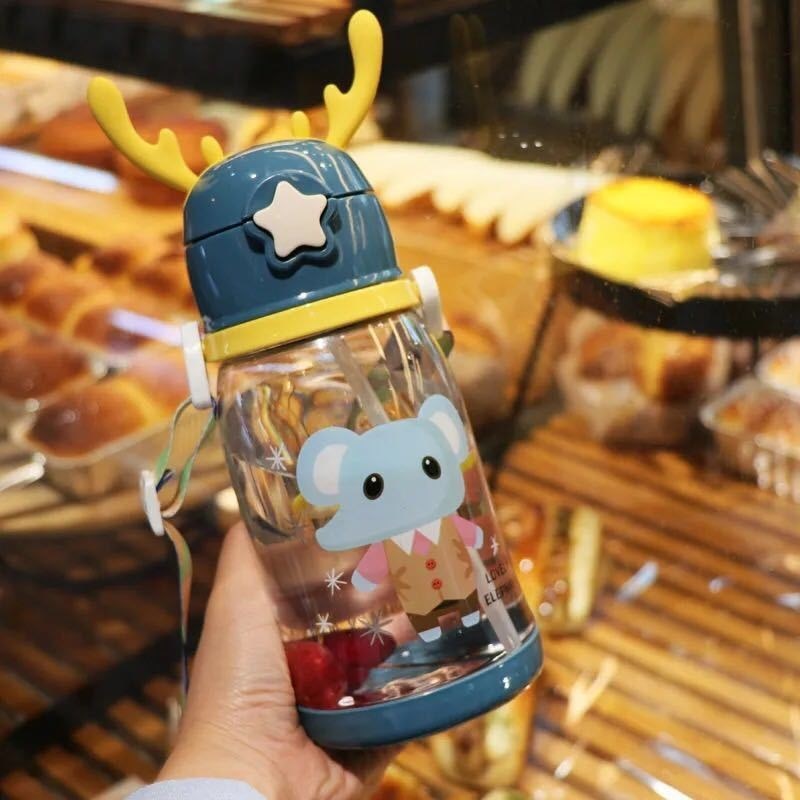 550ML Children Bottle for Outdoor Travel School Cute Cartoon Animal Baby Water Bottle with Shoulder Strap for Boy Girl quail