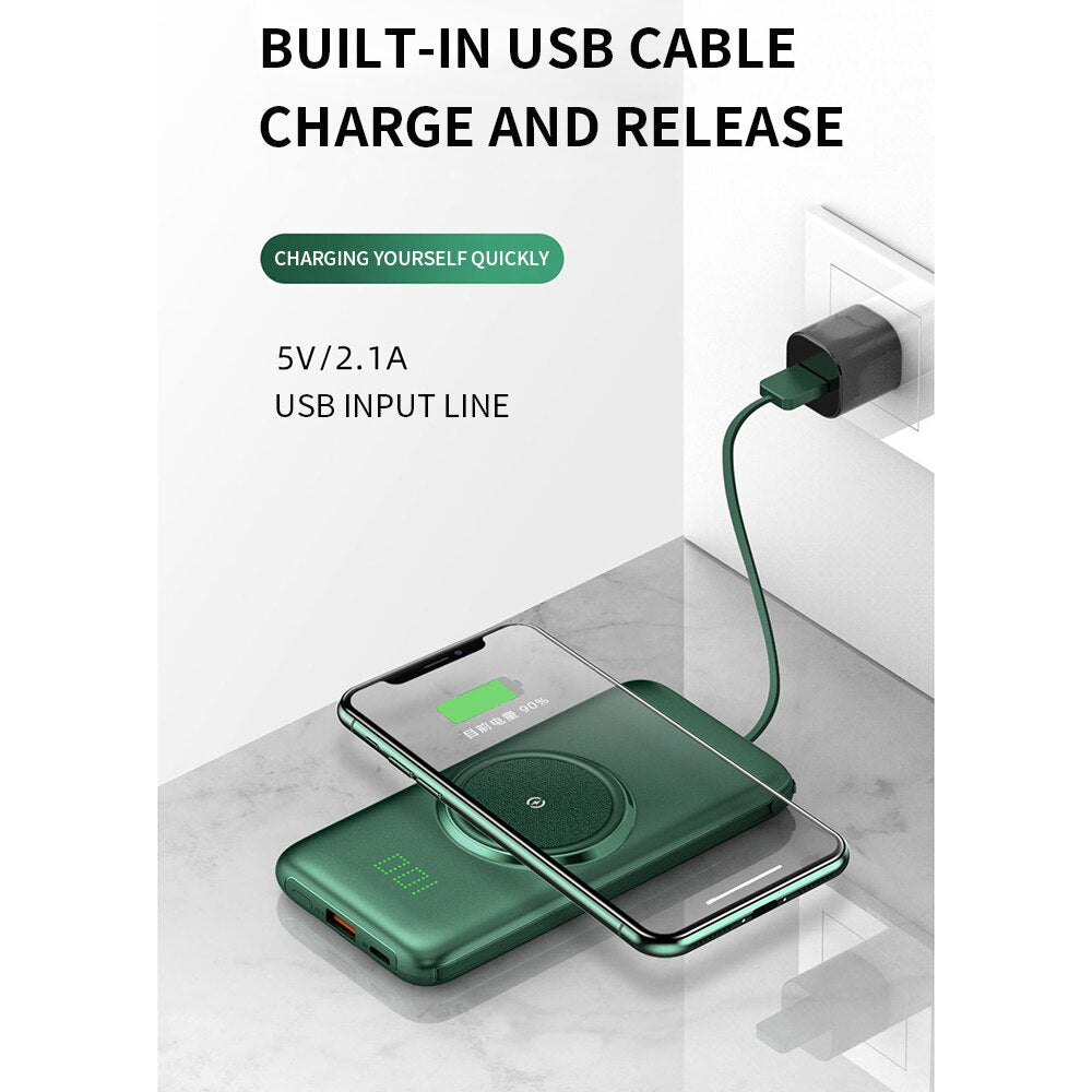 20000mAh Wireless Charger Power Bank Built-in 4 Cables 10000mAh Powerbank Portable External Battery Charger For iPhone