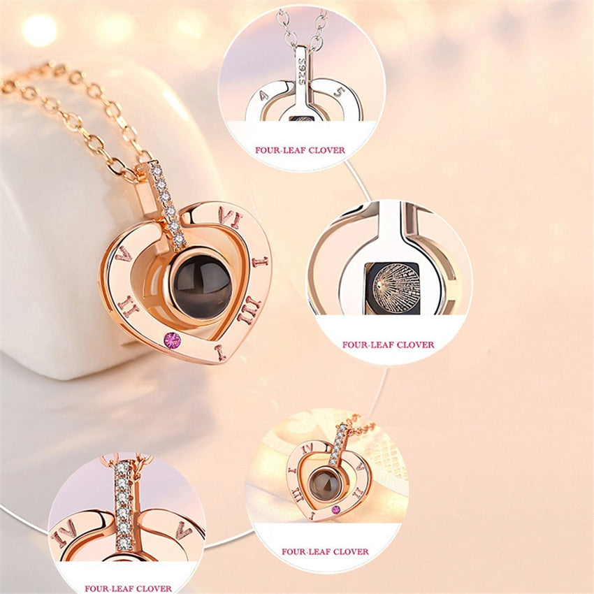 Projection Necklace 100 Languages I Love You Pendant Jewelry For Lover Girlfriend 2023 Trendy Couple Romantic Cute Accessories 100 種語言「我愛你」投影吊墜項鍊