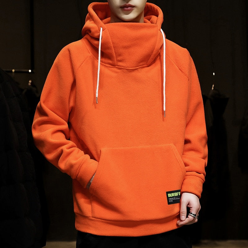 Men's Thick Polar Fleece Sweatshirt Paired Couple Y2k Streetwear Autumn Winter Hood Sports Black Windproof Oversized Hoodie 秋冬時尚防風超大連帽衫