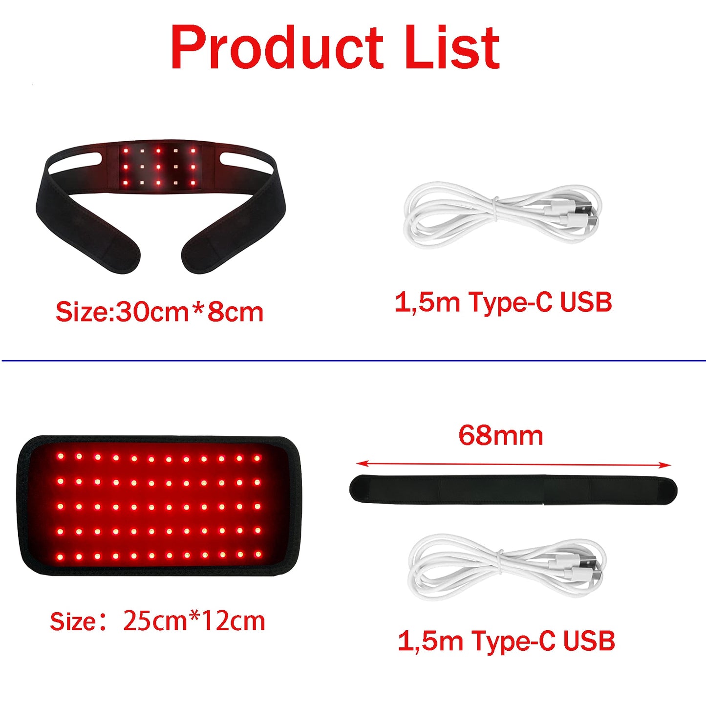 Red Light Therapy Infrared Therapy Belt Chin Strap Wearable Laser Lipo Pain Relief For Neck Waist, Knees, Arms, Wrists