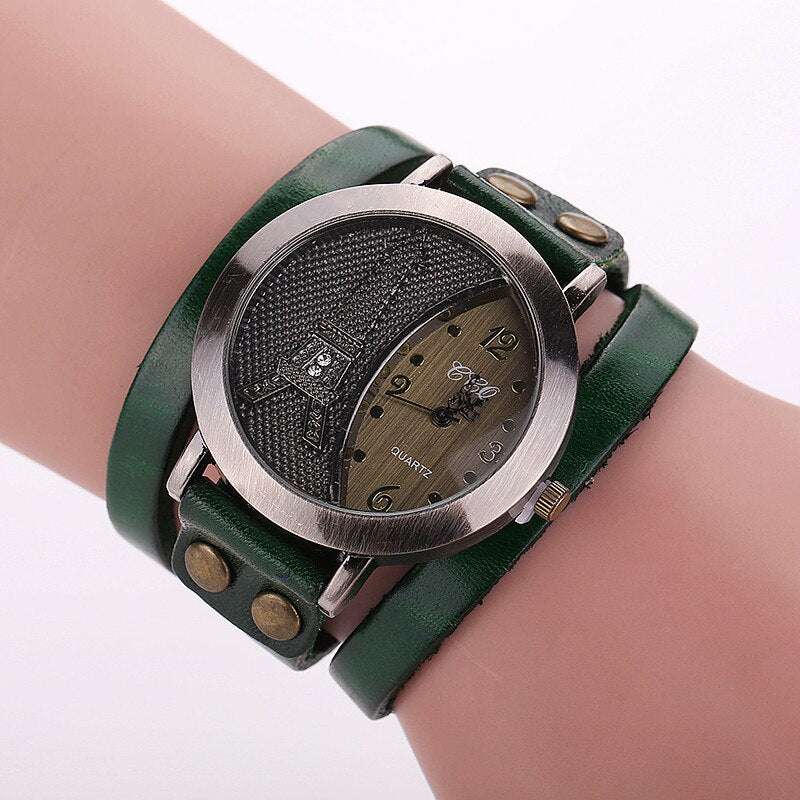 Vintage Tower Watch Two Loops Genuine Leather Bracelet Watches Casual Women Quartz Wristwatches Relogio Feminino Ladies Clock's