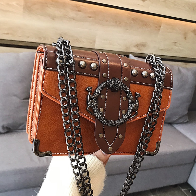 European Fashion Female Square Bag 2023 New Quality PU Leather Women's Designer Handbag Rivet Lock Chain Shoulder Messenger bags