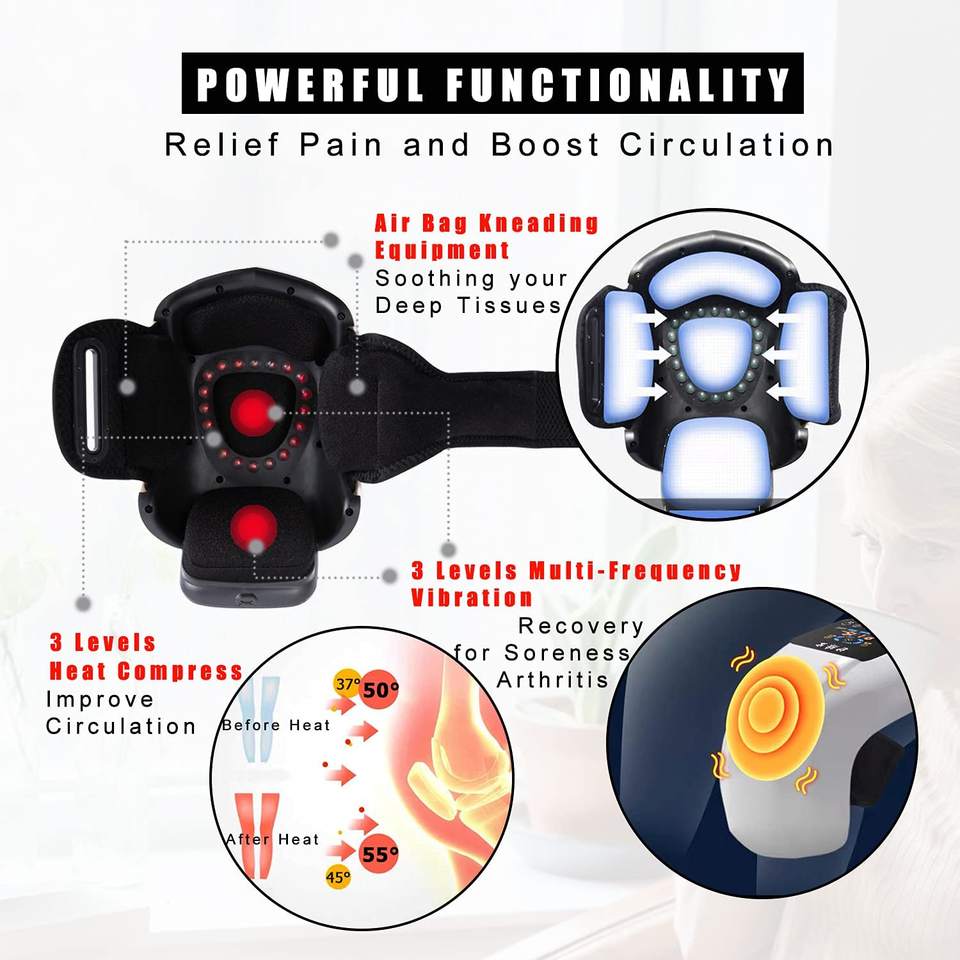 Knee Massage Instrument Joint Circulation Warmer Rechargeable Cordless Vibration Knee Massager Heat for Pain Relief Electricn