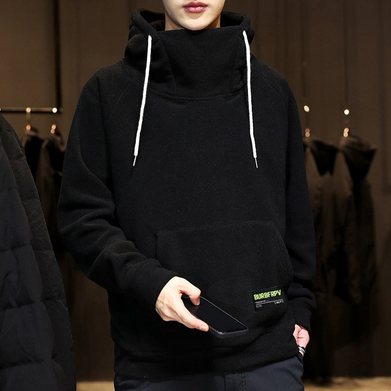 Men's Thick Polar Fleece Sweatshirt Paired Couple Y2k Streetwear Autumn Winter Hood Sports Black Windproof Oversized Hoodie 秋冬時尚防風超大連帽衫