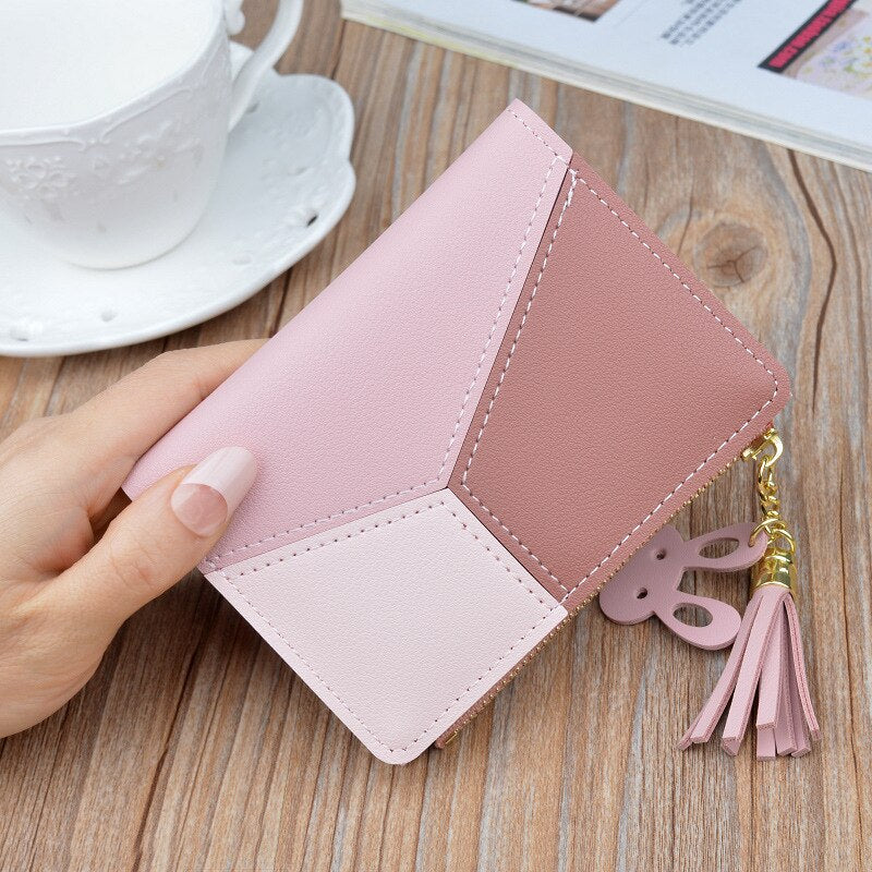 Geometric Women Cute Pink Wallets Pocket Purse Card Holder Patchwork Wallet Lady Female Fashion Short Coin Burse Money Bag 時尚幾何圖案設計零錢包