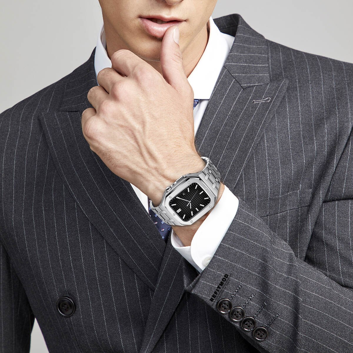 Luxury Modification Kit Bezel Case Band For Apple Watch Series 7 45mm 6 5 4 SE 44mm refit Mod kit Metal steel Band for iWatch 8 豪華改裝金屬圈錶殼及鋼錶帶