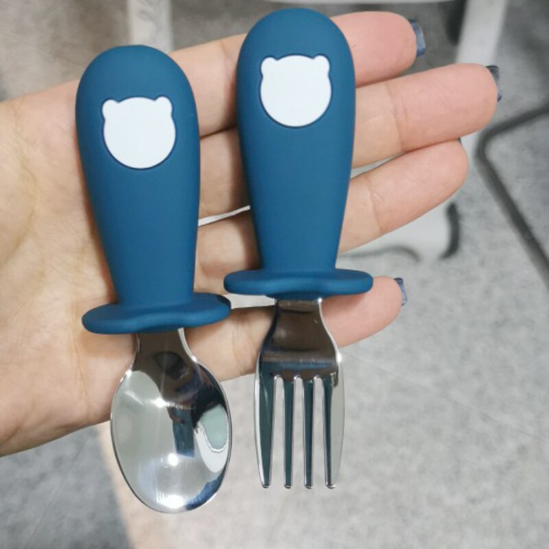 Baby Gadgets Tableware Set Children Utensil Stainless Steel Toddler Dinnerware Cutlery Cartoon Infant Food Feeding Spoon Fork