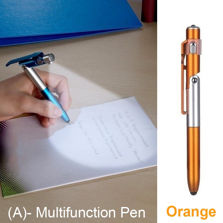 Ballpoint Pen with LED Light Multifunction Folding Stand for Phone Holder Night Reading Stationery Pen for Office School Student