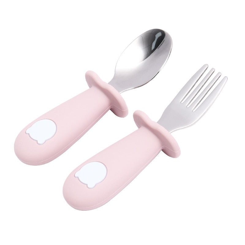 Baby Gadgets Tableware Set Children Utensil Stainless Steel Toddler Dinnerware Cutlery Cartoon Infant Food Feeding Spoon Fork