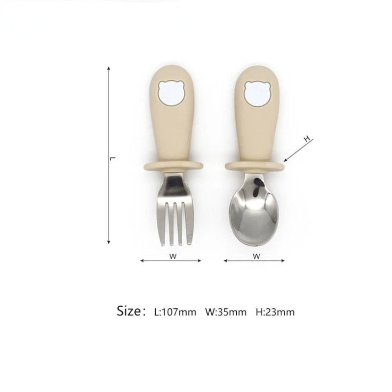 Baby Gadgets Tableware Set Children Utensil Stainless Steel Toddler Dinnerware Cutlery Cartoon Infant Food Feeding Spoon Fork