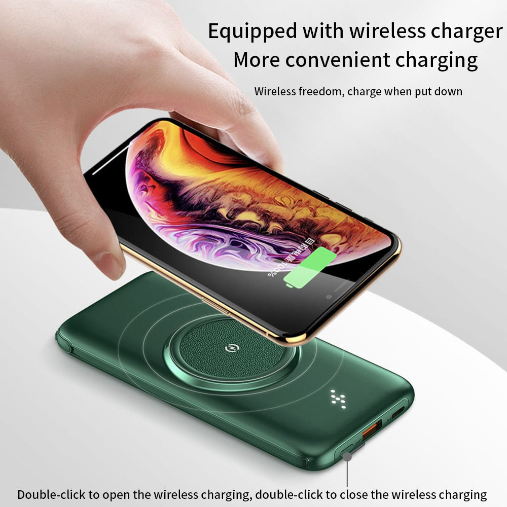 20000mAh Wireless Charger Power Bank Built-in 4 Cables 10000mAh Powerbank Portable External Battery Charger For iPhone
