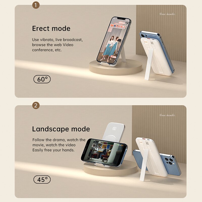 Power Bank 20000mah Fast Charging Magnetic Wireless Charging PD 20W Powerbank with Bracket Phone Holder Built in Cables