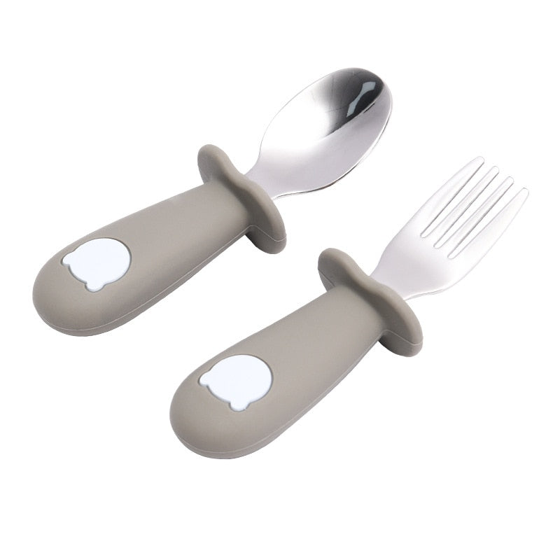 Baby Gadgets Tableware Set Children Utensil Stainless Steel Toddler Dinnerware Cutlery Cartoon Infant Food Feeding Spoon Fork