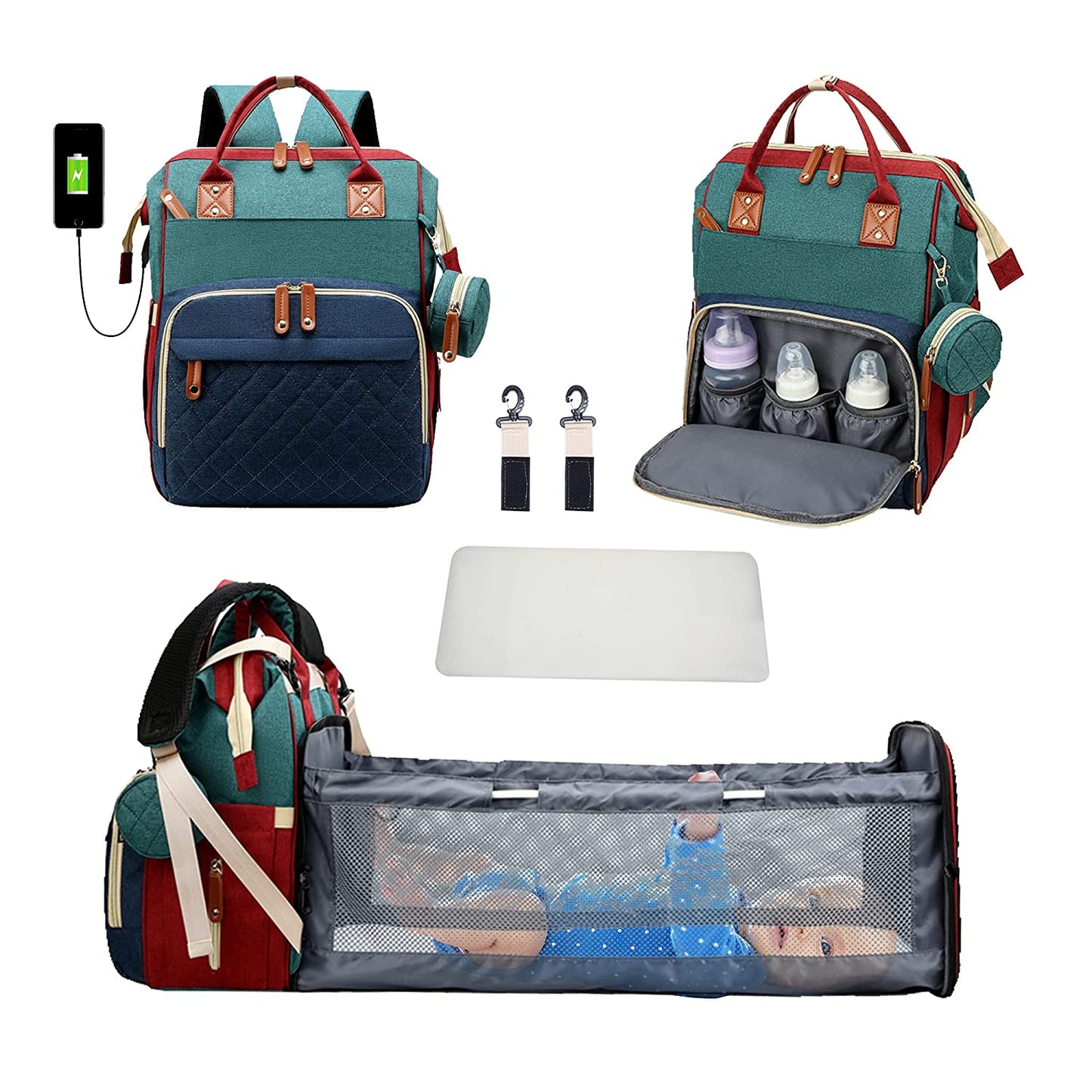 Fashion Baby Diaper Backpack Bag Mummy Maternity Solid Nappy Bag for Stroller Baby Backpack Bags for Mom Diaper Bag Organizer 時尚嬰兒尿布背包 + 嬰兒床