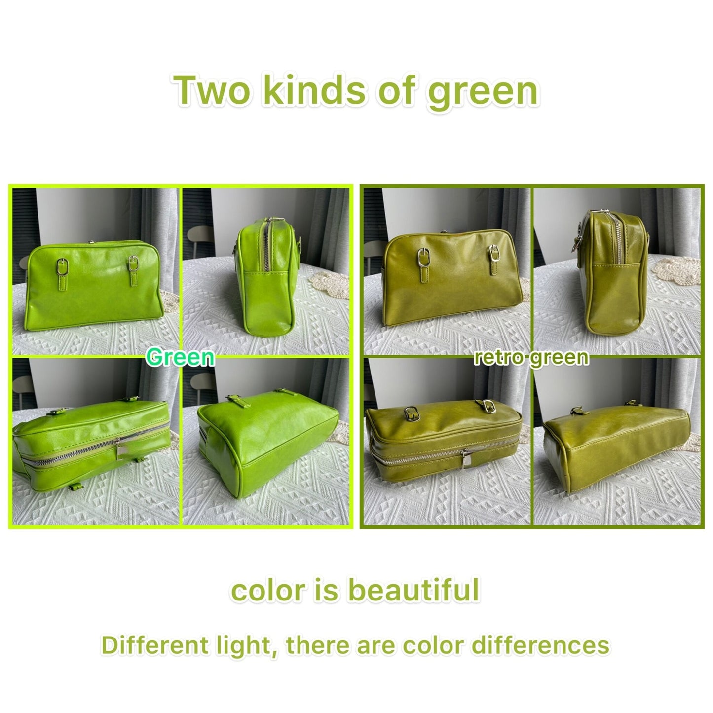 Fashion Women Green Big Shoulder Bags PU Leather Female Purse Handbags Large Capacity Ladies Daily Small Casual Tote 時尚皮革大單肩包
