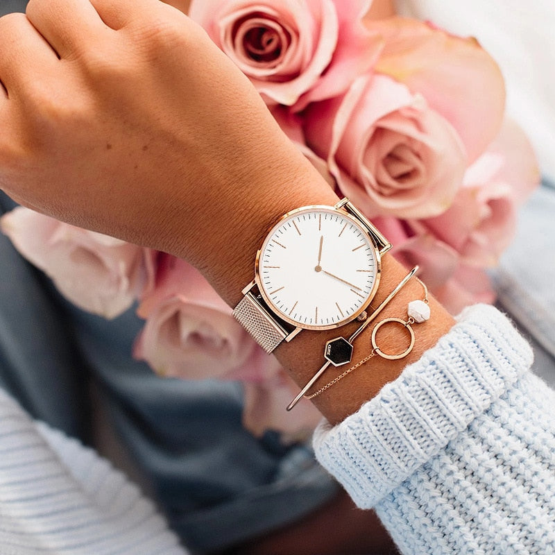 Luxury Rose Gold Watch Women Bracelet Watches Top Brand Ladies Casual Quartz Watch Steel Women's Wristwatch