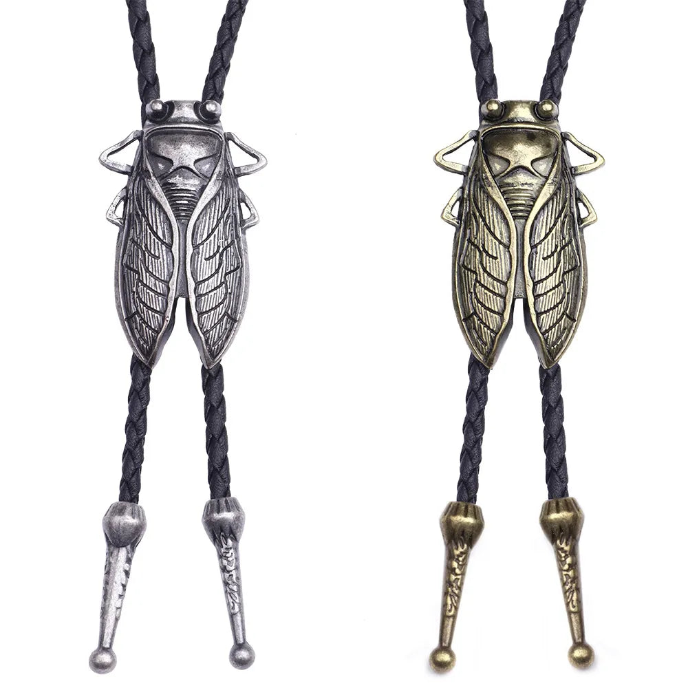 Fashion Metal Cicada Retro Bolo Tie for Men Necklace Pendant Leather Rope Necktie Shirt Collar Bowtie Accessories Cowboy Jewelry