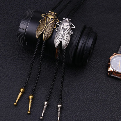 Fashion Metal Cicada Retro Bolo Tie for Men Necklace Pendant Leather Rope Necktie Shirt Collar Bowtie Accessories Cowboy Jewelry