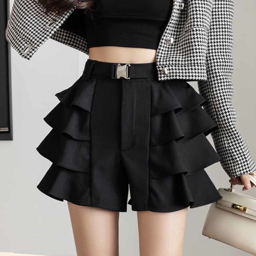 Women Shorts High Waist Black Wide Leg Shorts Skirts Fashion All Match Loose Ladies Shorts Autumn Spring 2022 New 女裝時尚高腰黑色闊腿半身裙褲