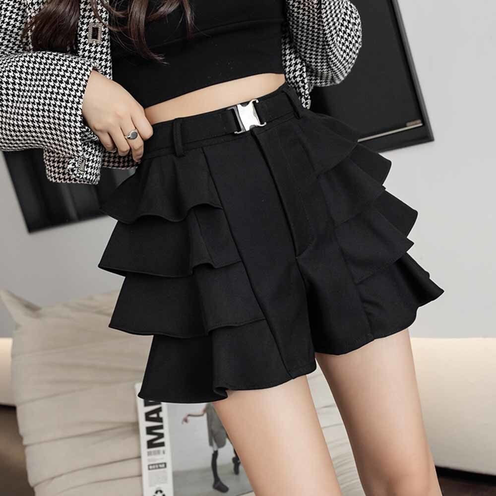 Women Shorts High Waist Black Wide Leg Shorts Skirts Fashion All Match Loose Ladies Shorts Autumn Spring 2022 New 女裝時尚高腰黑色闊腿半身裙褲