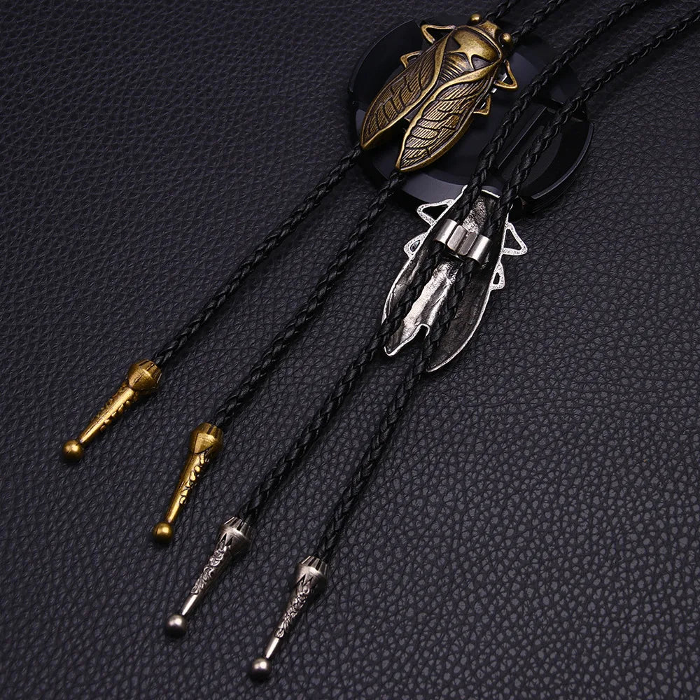 Fashion Metal Cicada Retro Bolo Tie for Men Necklace Pendant Leather Rope Necktie Shirt Collar Bowtie Accessories Cowboy Jewelry