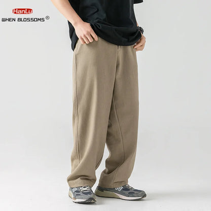 100% Cotton Mens Cargo Pants Loose Overalls Autumn Winter Wide-leg Casual Solid color Pants Men Trousers 秋冬季100%全綿男裝鬆身休閒褲