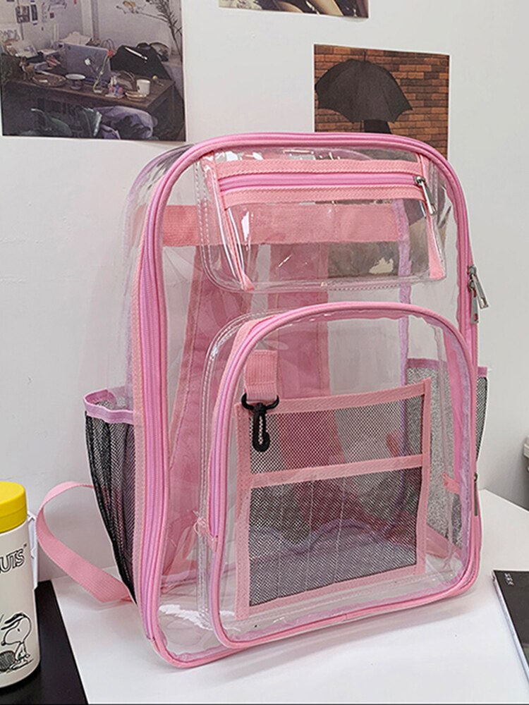 Backpack Waterproof Transparent School Bag Girl Large Capacity Backpack Solid Clear Backpack Men Fashion Transparent Plastic Bag 時尚防水透明塑料背包