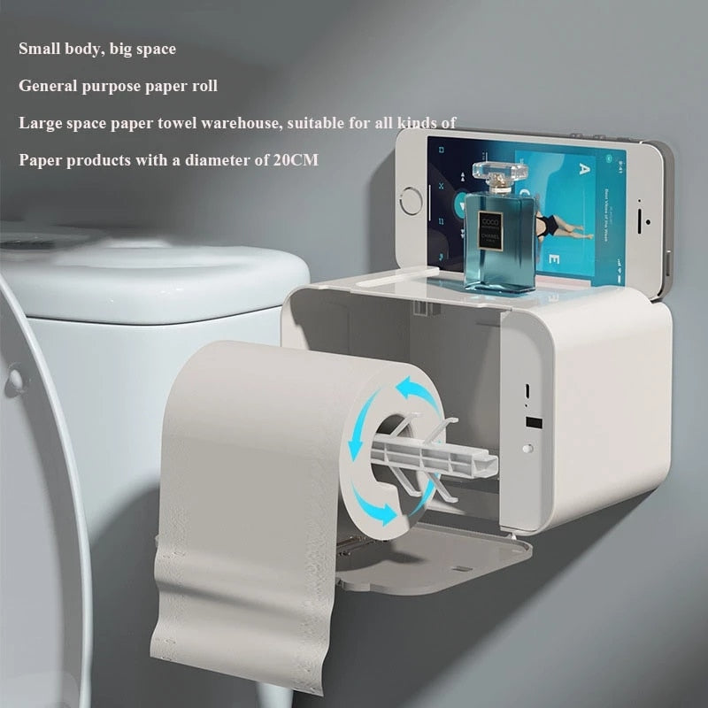 Induction Toilet Paper Holder Shelf Automatic Paper Out Wc Paper Rack Wall-Mounted Toilet Paper Dispenser Bathroom Accessories 自動感應出紙衛生紙掛架